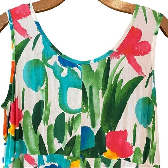Jams World Sz S Tropical Hawaiian Panic Design Sleeveless Tank Midi Sundress - Picture 5 of 13